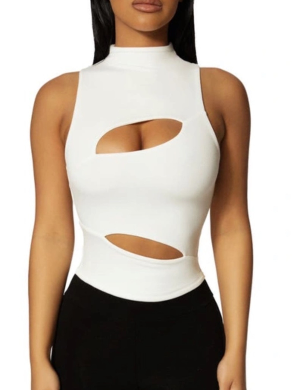 Naked Wardrobe White Sleeveless Front Cuts Top